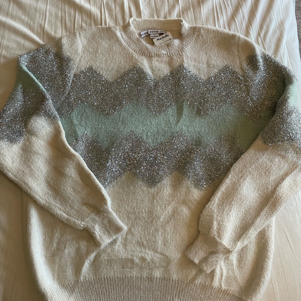 HYFVE Cream and Silver Zigzag Sweater